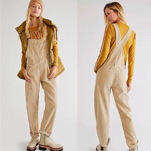 Free People We The Free Beige Corduroy Ziggy Overalls Womens Size S